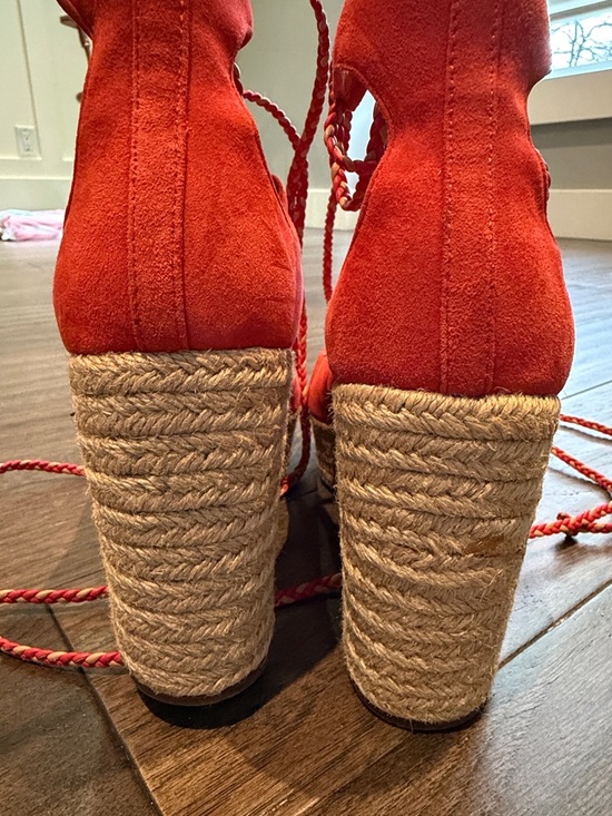 Tory Burch Red Suede Lace-Up Platform Heels - Picture 5 of 6
